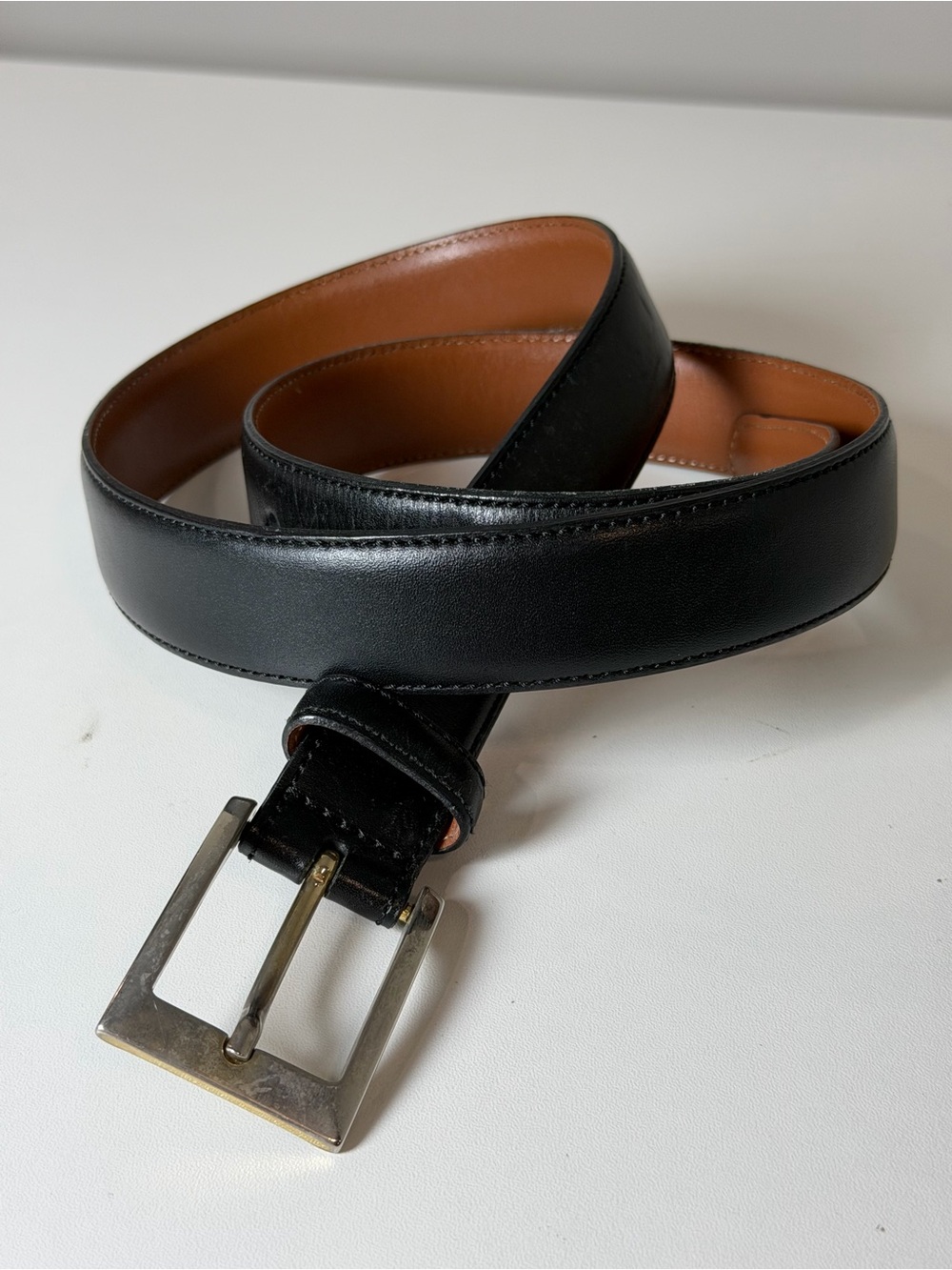 Brooks Brothers 346 Size 34 Black Leather Genuine Leather Made in Italy Belt